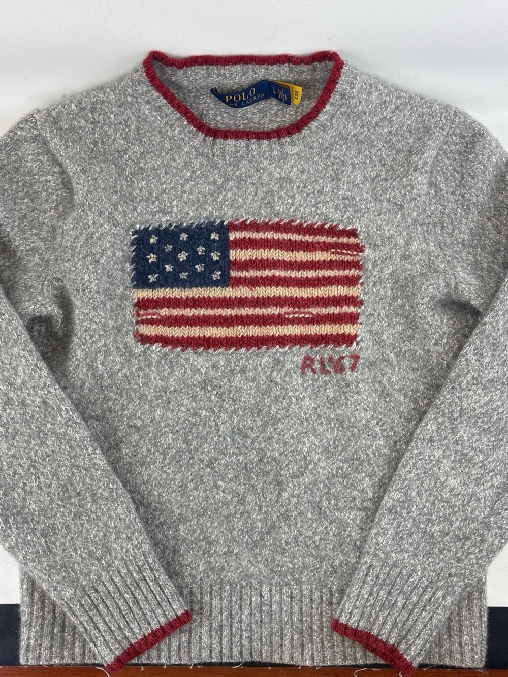 Polo by Ralph Lauren Gray Sweater with American Flag